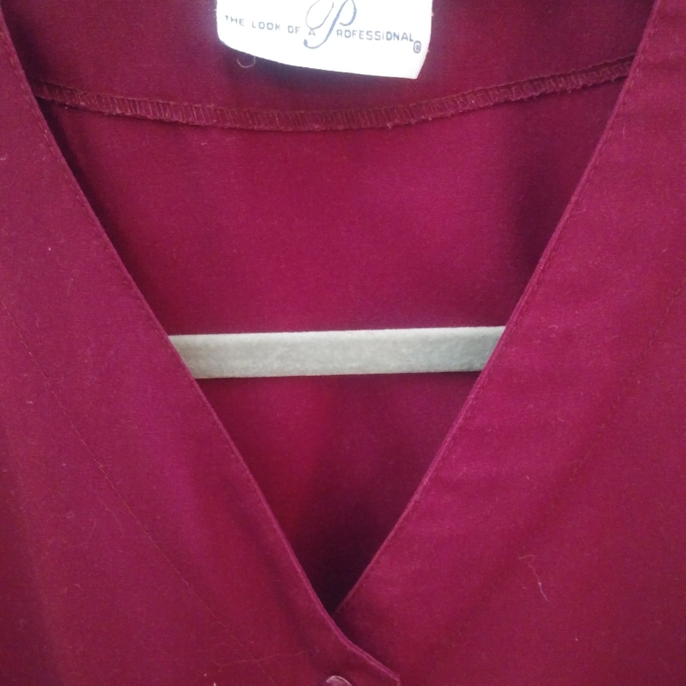 Scrub Top - (2/$10) Burgandy Button Down - Picture 3 of 9